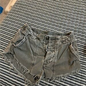 Free People Distressed Utility Denim Shorts - Gray